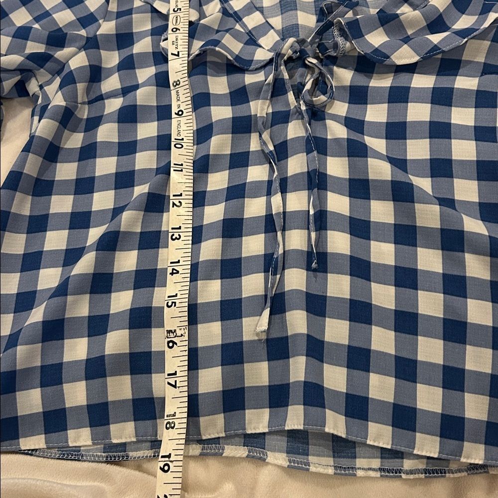 Topshop Blue Checkered Ruffle Blouse size 4 - Picture 7 of 7
